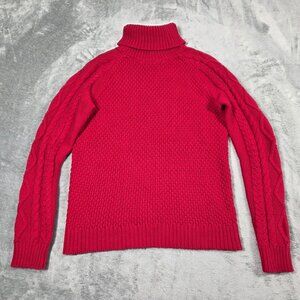 Lauren Ralph Lauren Sweater Womens Large Petite Red Cable Knit Turtleneck Preppy